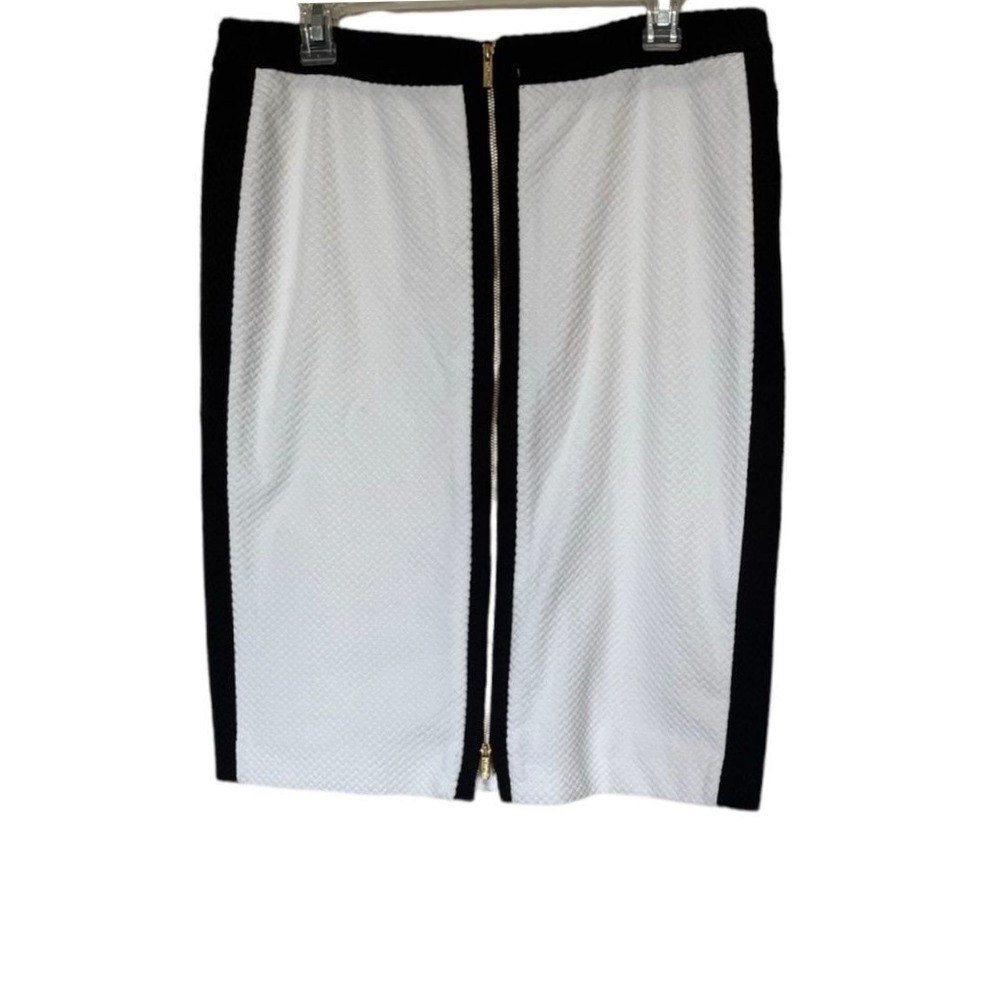 Calvin Klein Skirt Womens 12 Pencil White Black Colorblock Front Zip New